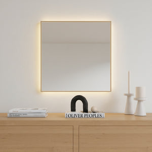 Aitta-peili LED-valoilla ja koivukehyksellä (50x50 cm)