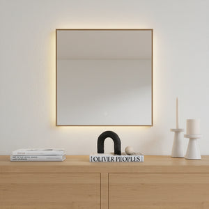 Aitta-peili LED-valoilla ja leppäkehyksellä (50x50 cm)