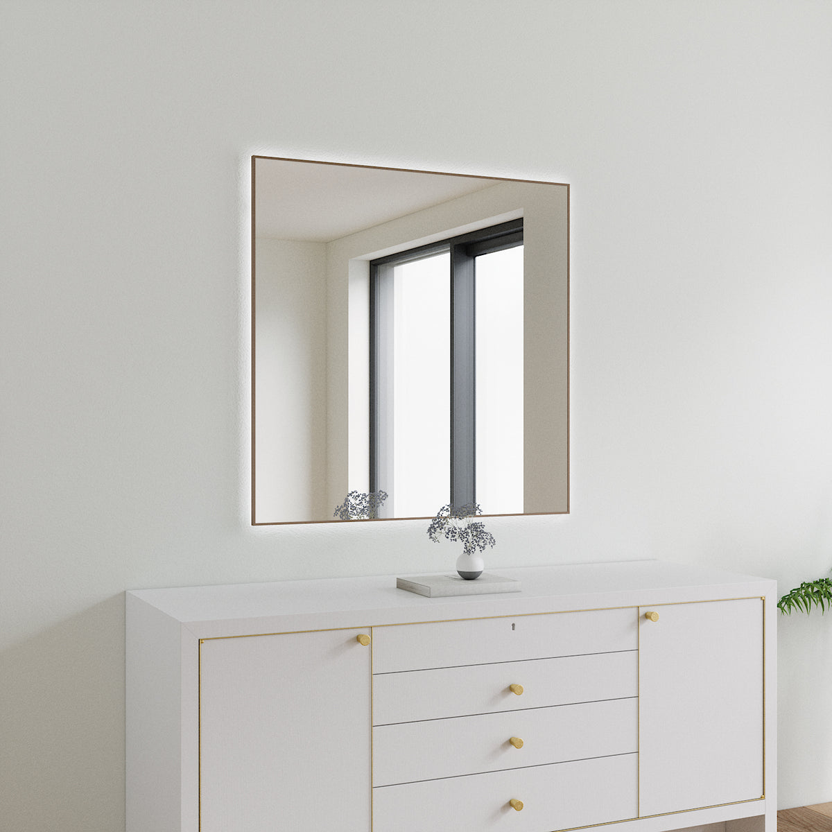Slimline LED Mirror With Bronze Frame (100x100cm)