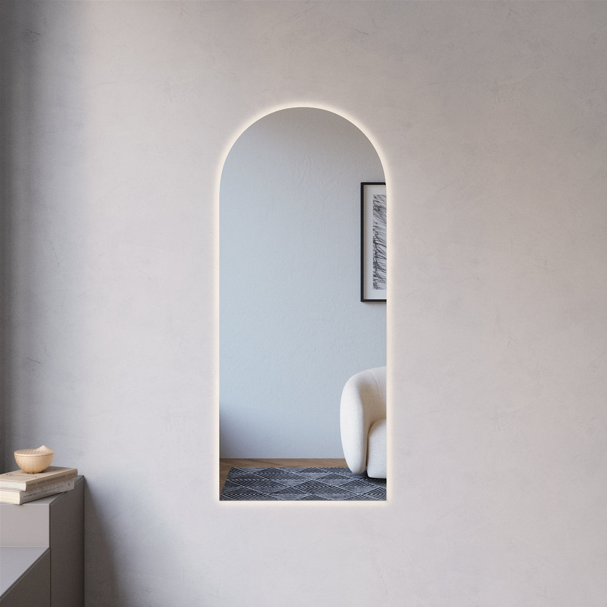 Kaari - Modern Arch Mirror With LED-Lights (50x120cm)