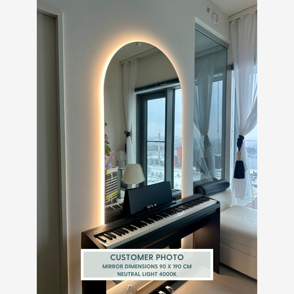 Kaari - Modern Arch Mirror With LED-Lights (50x120cm)