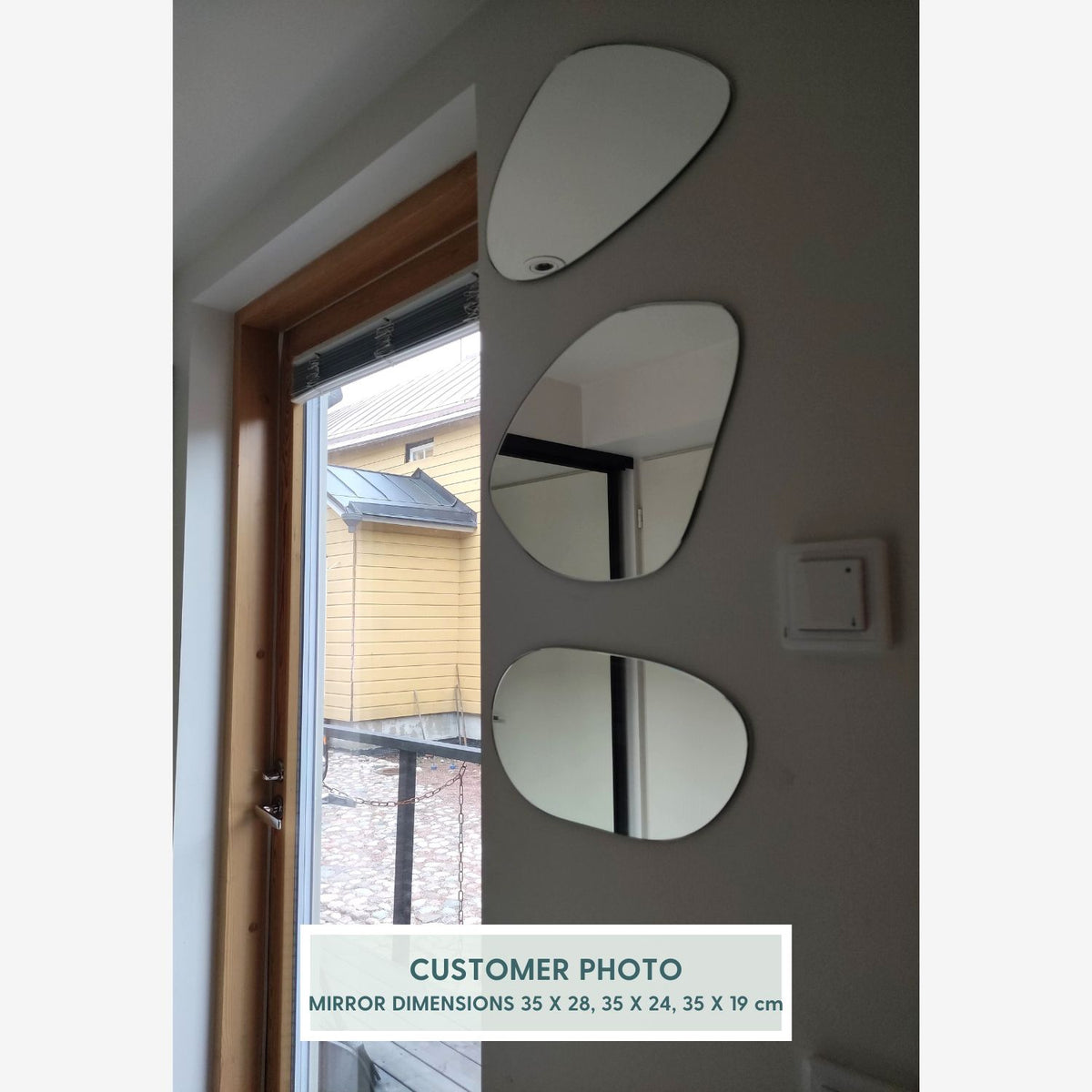 Cobblestone - 3-Piece Wall Mirror with sticker attachment (35x28cm, 35x24cm, 35x19cm)