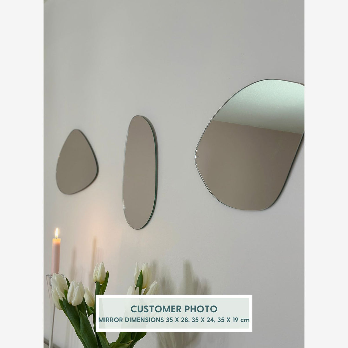 Cobblestone - 3-Piece Wall Mirror with sticker attachment (35x28cm, 35x24cm, 35x19cm)