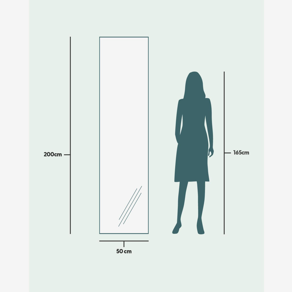 Aitta-peili mustalla kehyksellä (50x200cm)