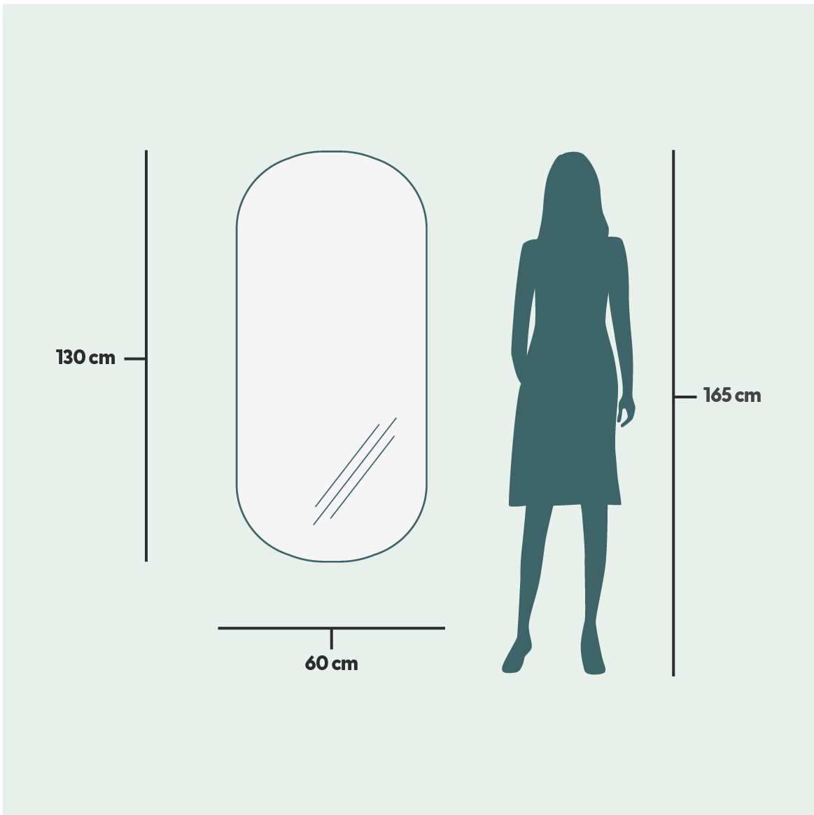 Rounded corner wall mirror (60x130cm)