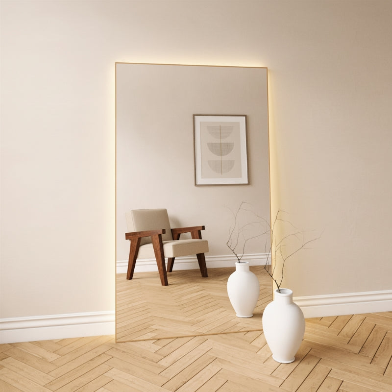 Aitta-peili LED-valoilla ja tammikehyksellä (100x170 cm)