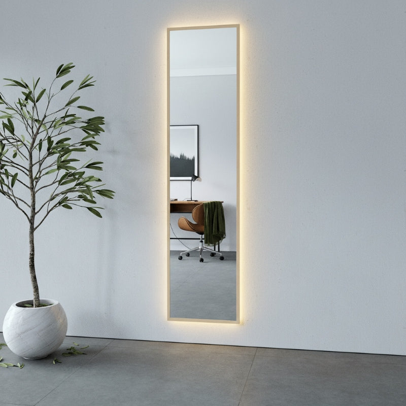 Aitta-peili LED-valoilla ja koivukehyksellä (50x200 cm)