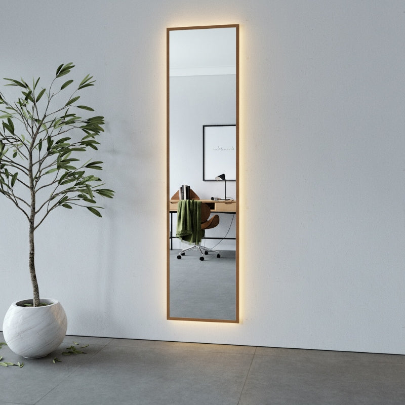 Aitta-peili LED-valoilla ja leppäkehyksellä (50x200 cm)