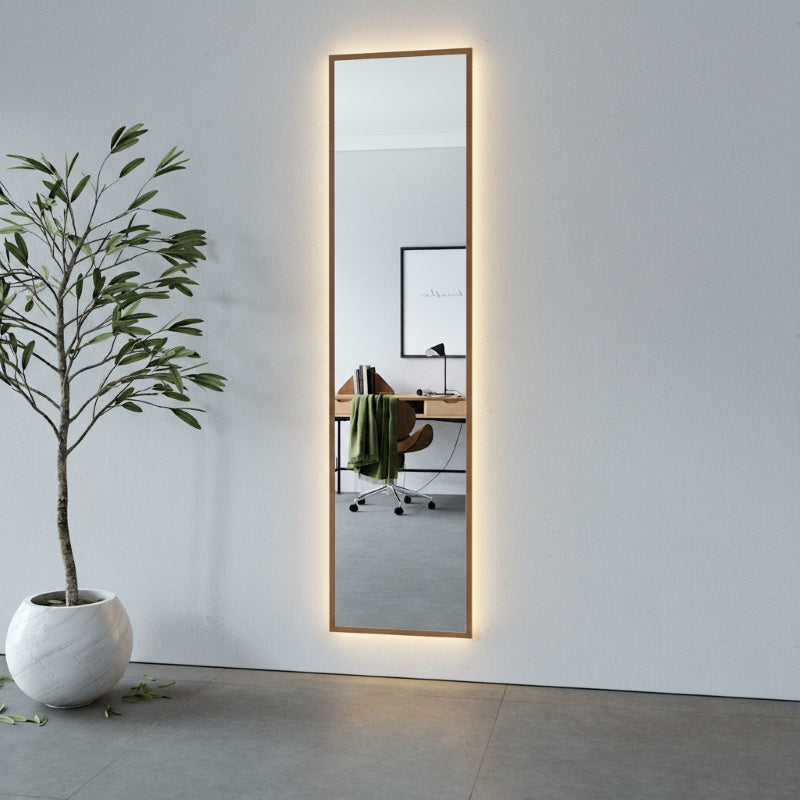 Aitta-peili LED-valoilla ja tammikehyksellä (50x200 cm)