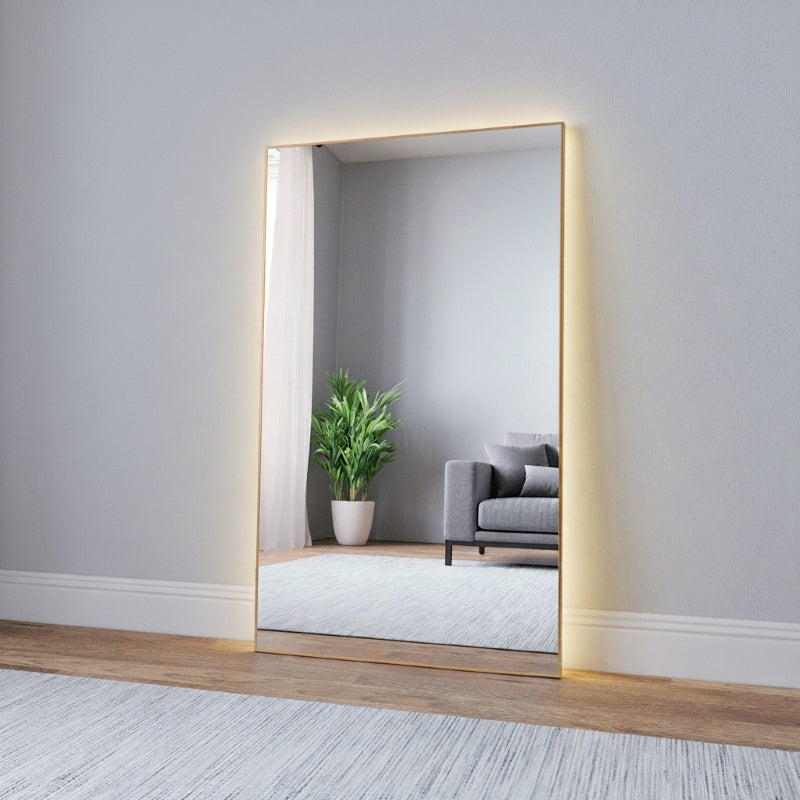 Aitta-peili LED-valoilla ja koivukehyksellä (80x135 cm)