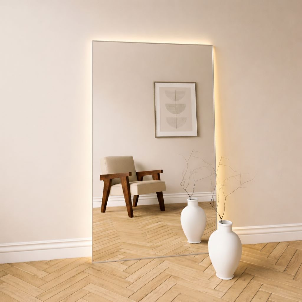 Aitta-peili LED-valoilla ja hopeisella kehyksellä (100x170 cm)