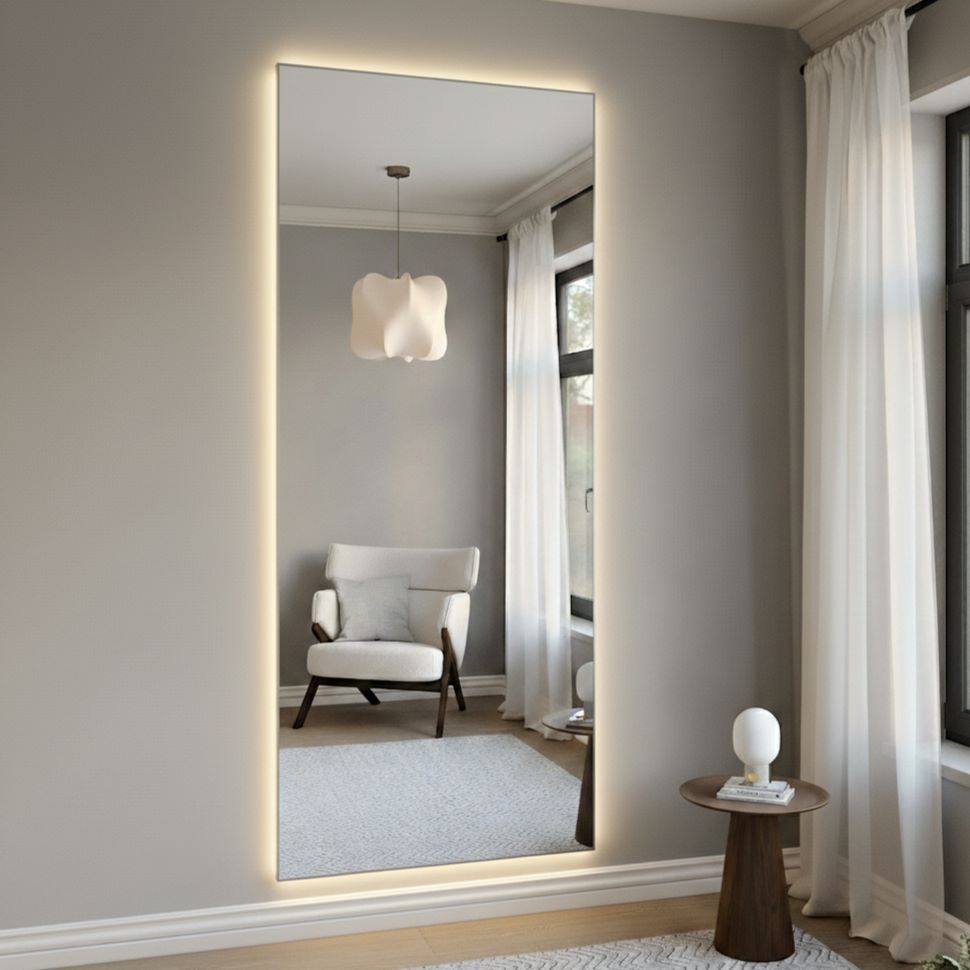 Aitta-peili LED-valoilla ja hopeisella kehyksellä (100x220 cm)