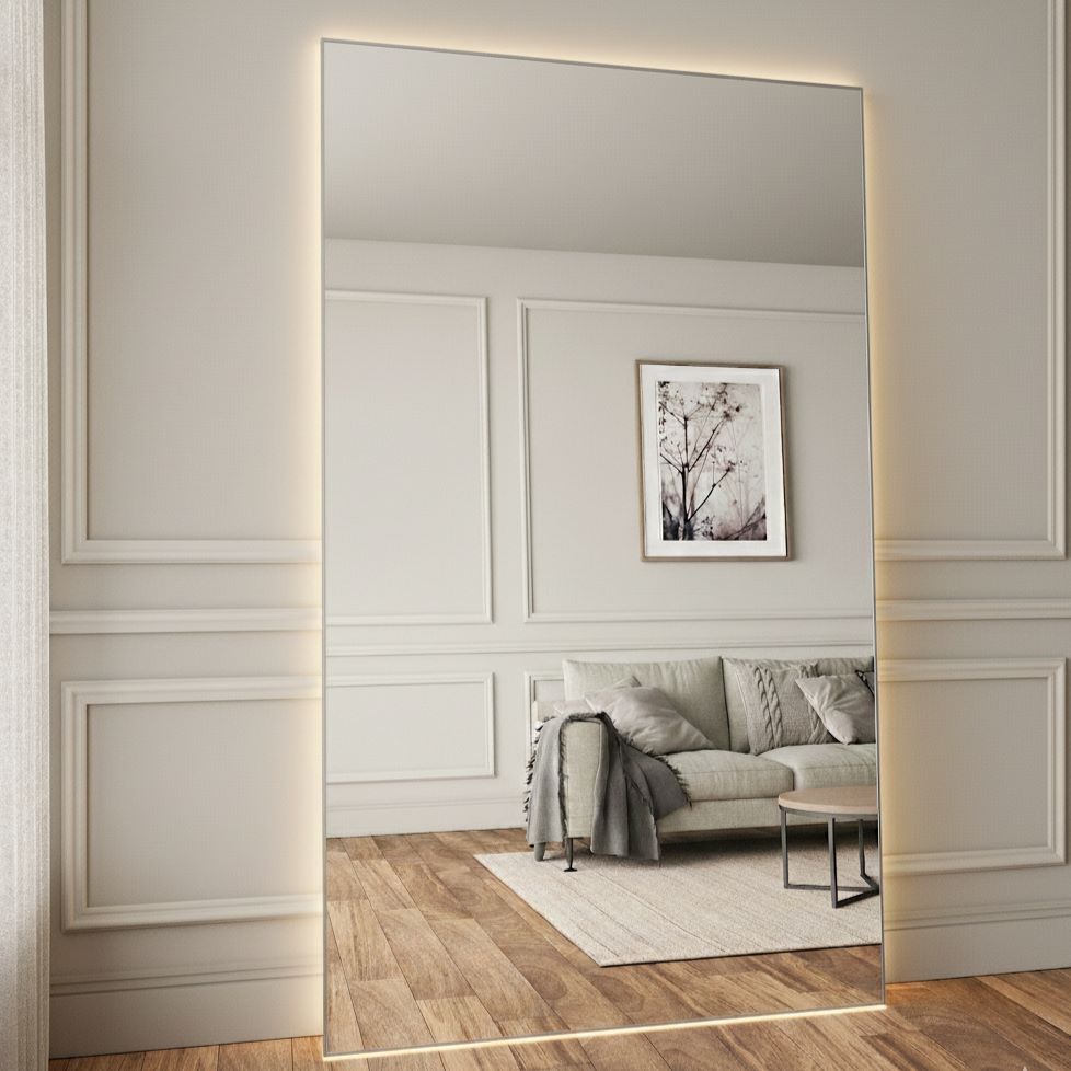 Aitta-peili LED-valoilla ja hopeisella kehyksellä (130x220 cm)