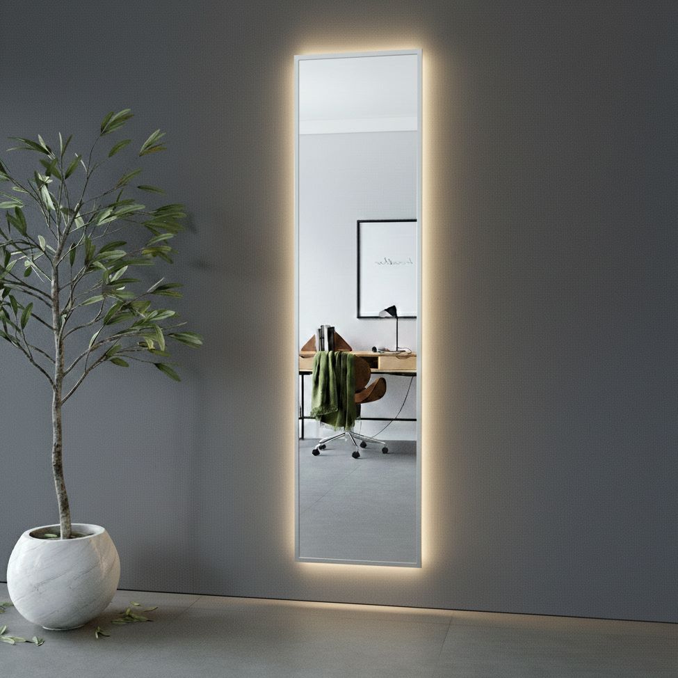 Aitta-peili LED-valoilla ja hopeisella kehyksellä (50x200 cm)