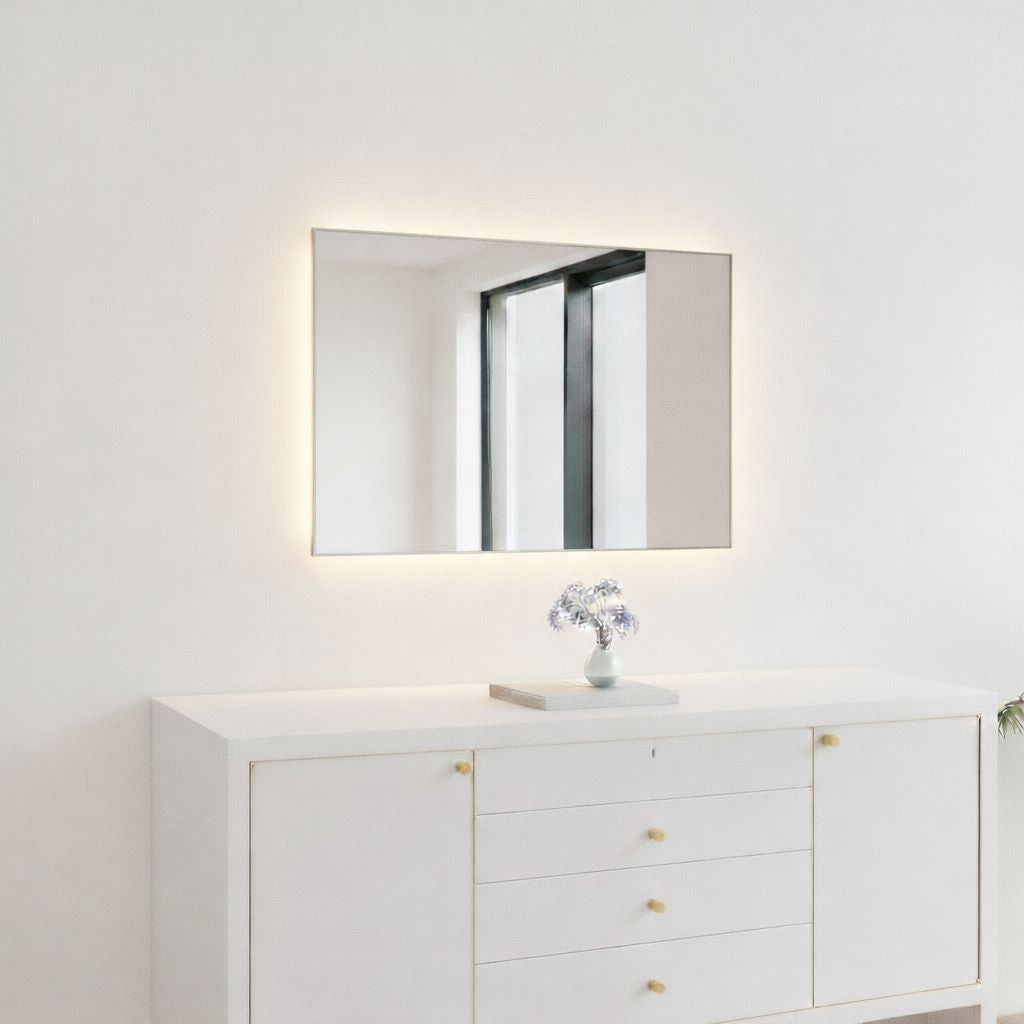 Aitta-peili LED-valoilla ja hopeisella kehyksellä (50x60 cm)