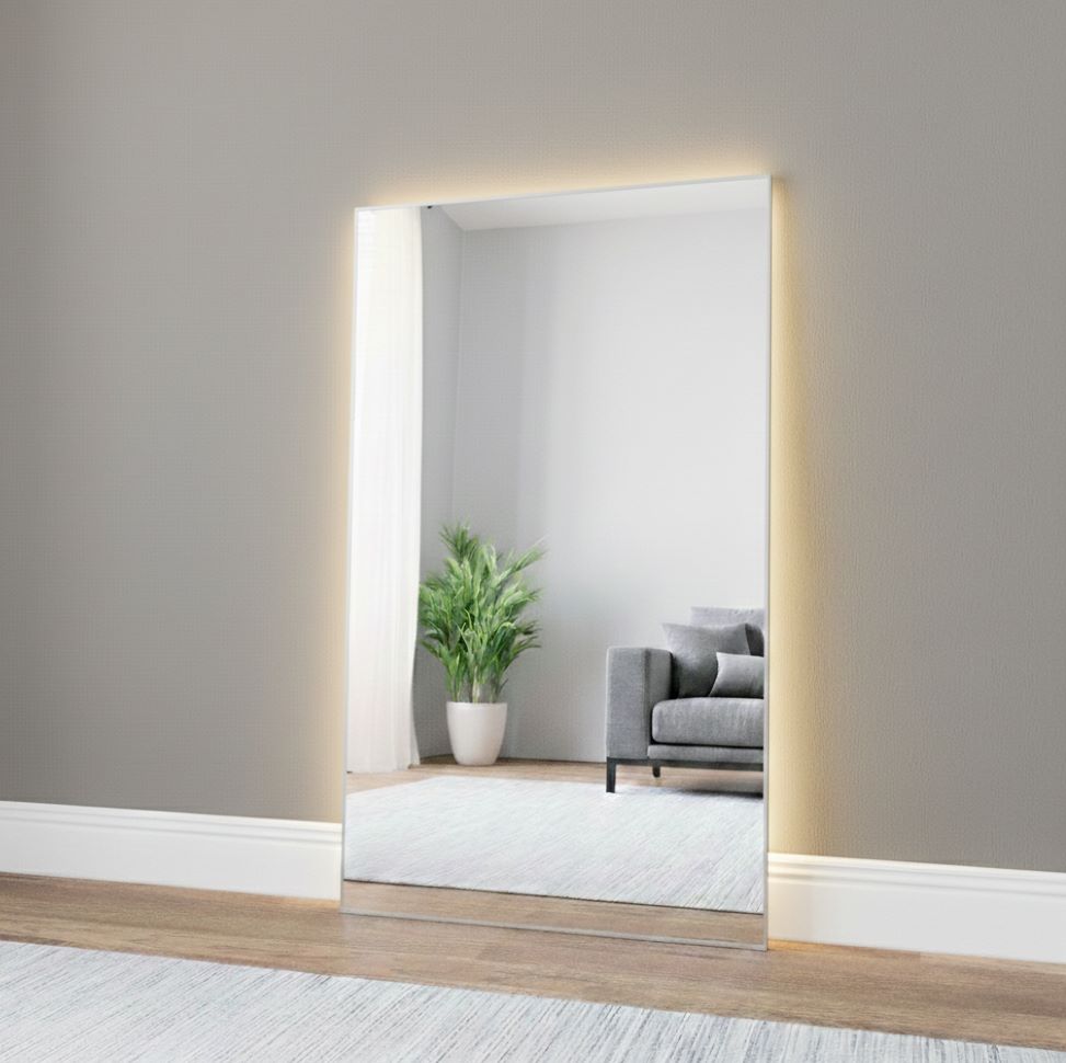 Aitta-peili LED-valoilla ja hopeisella kehyksellä (80x135 cm)