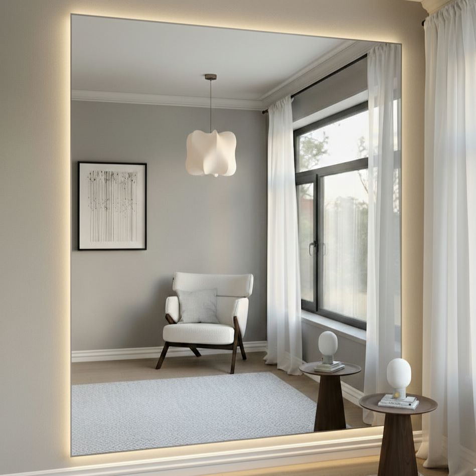 Aitta-jättipeili LED-valoilla ja hopeisella kehyksellä (200x215 cm)