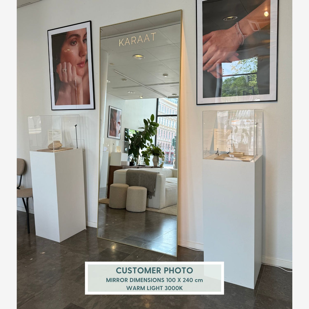 Aitta-jättipeili kultamessinkikehyksellä (200x215 cm)