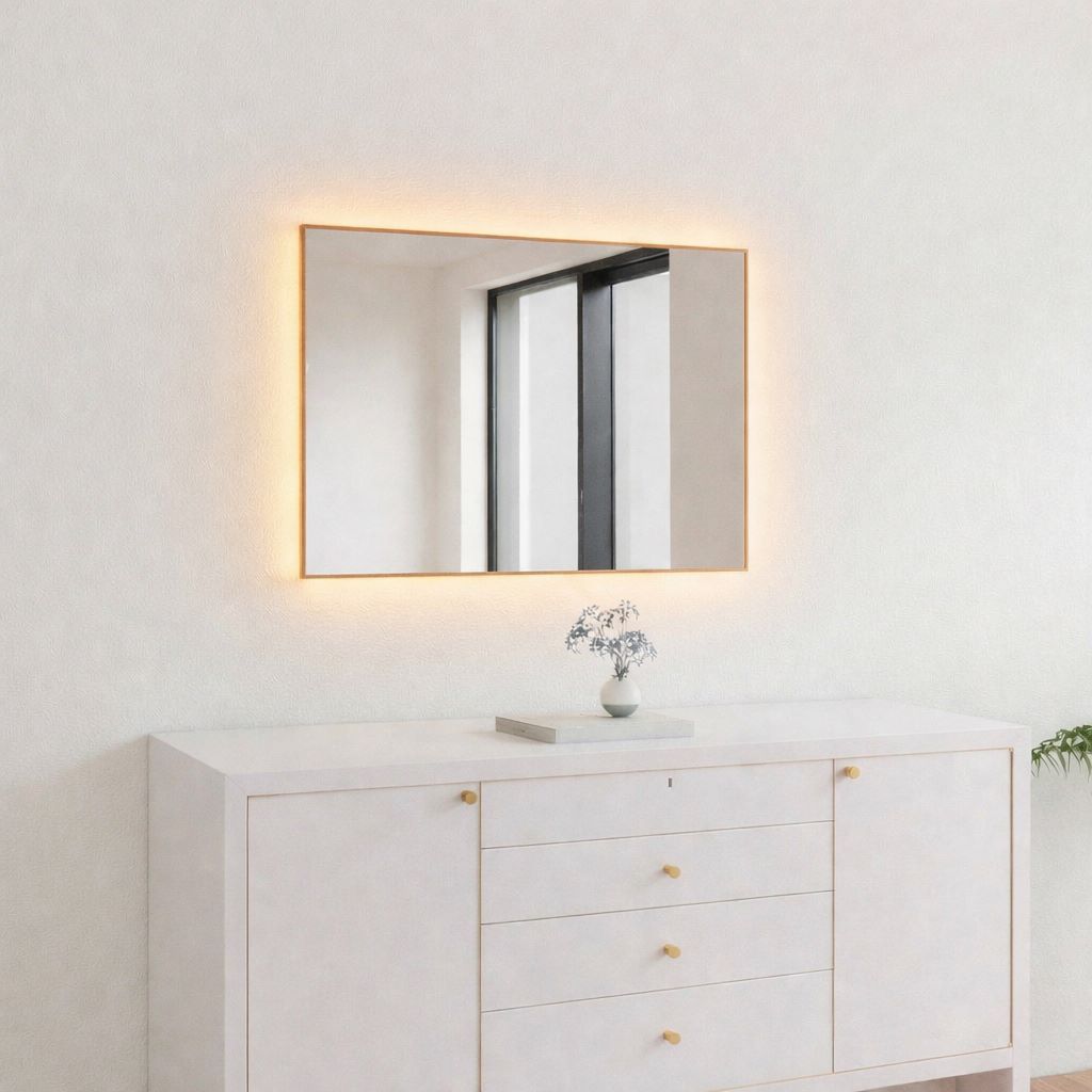 Aitta-peili LED-valoilla ja kuparikehyksellä (50x60 cm)