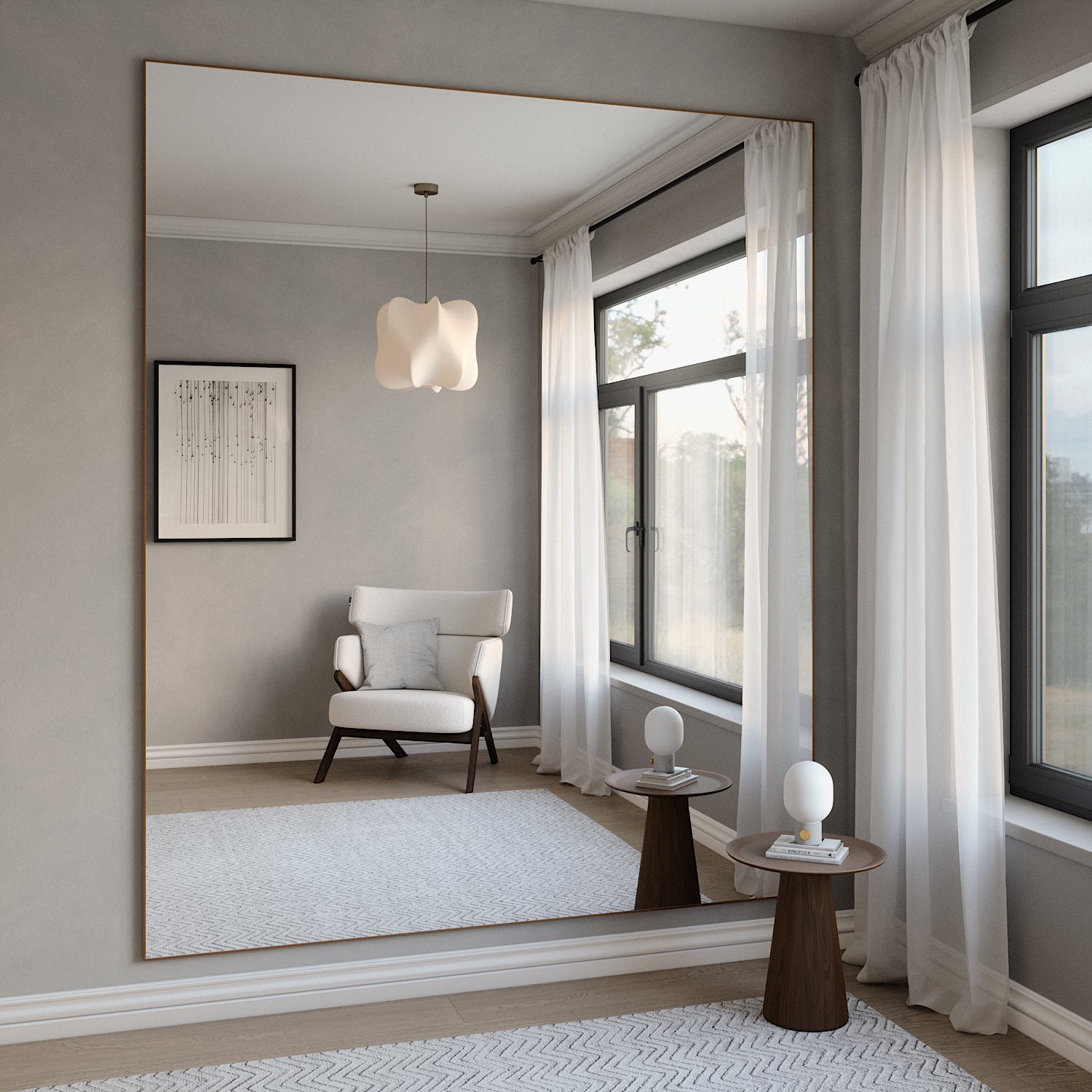 Slimline-jättespegel med bronsram (200x215 cm) 