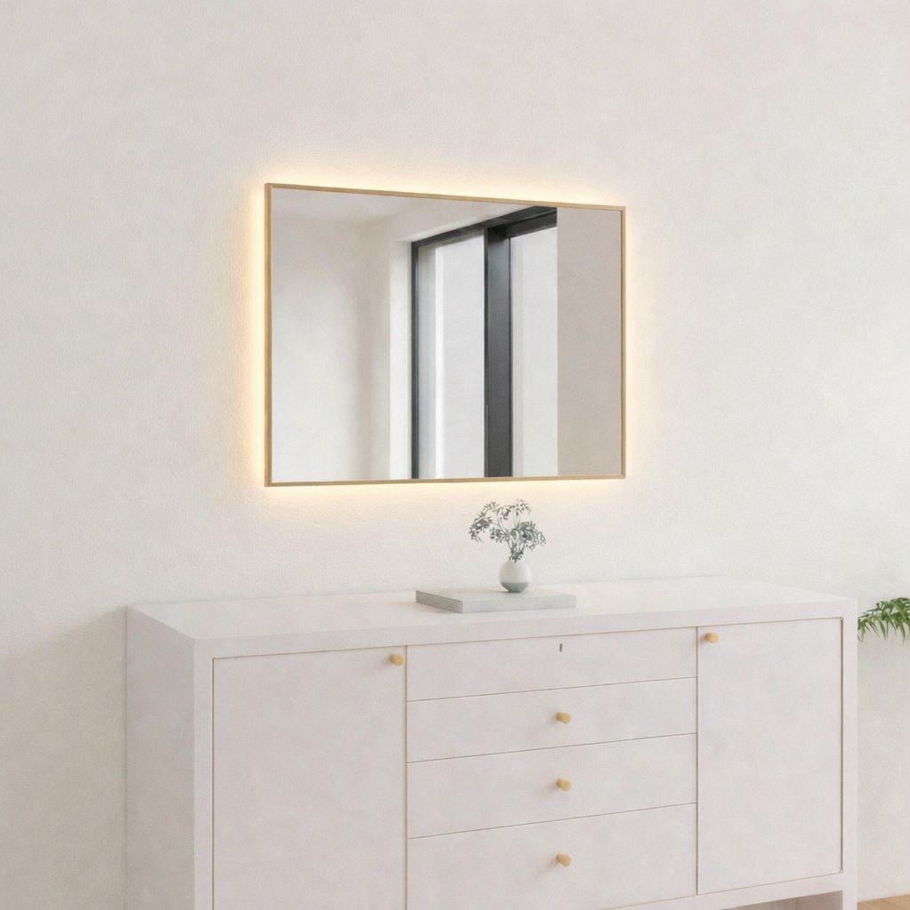 Aitta-peili LED-valoilla ja tammikehyksellä (50x60 cm)