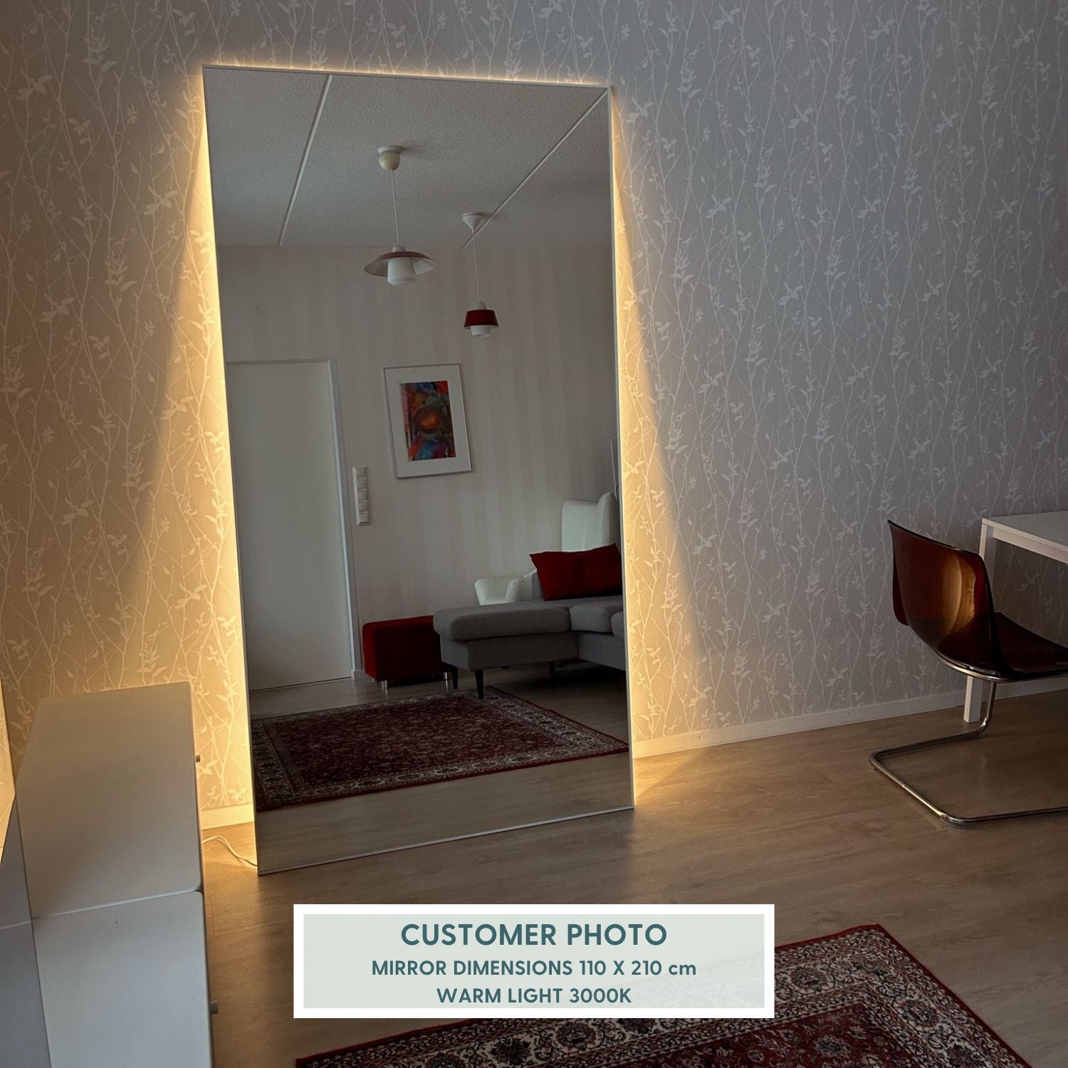 Aitta-peili LED-valoilla ja valkoisella kehyksellä (100x100 cm)