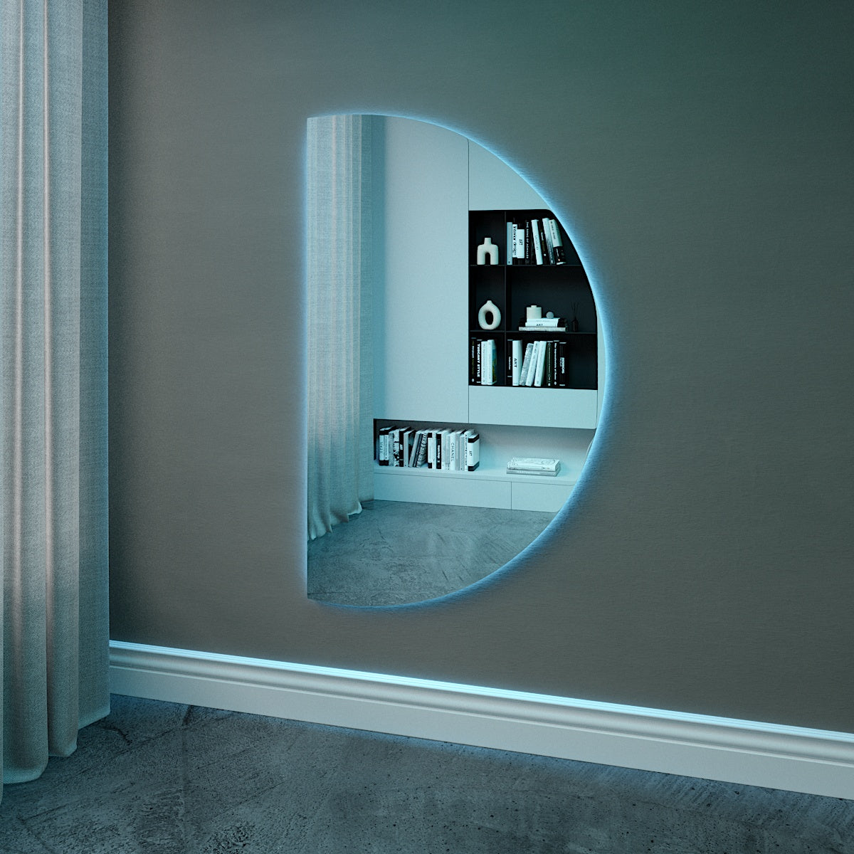 Halbmond-Spiegel mit Farbbeleuchtung