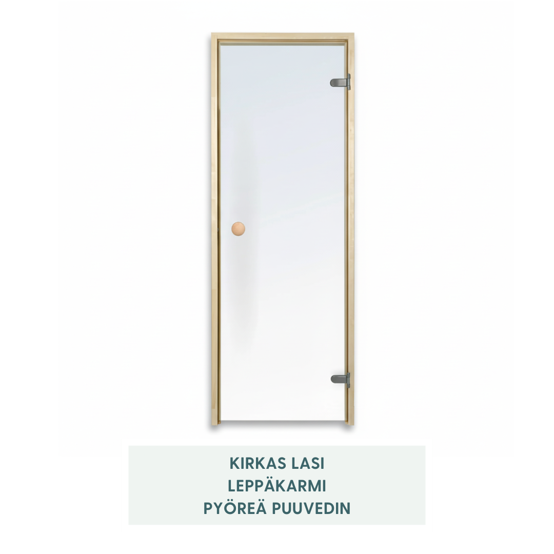 Havu – saunan lasiovi puukarmeilla