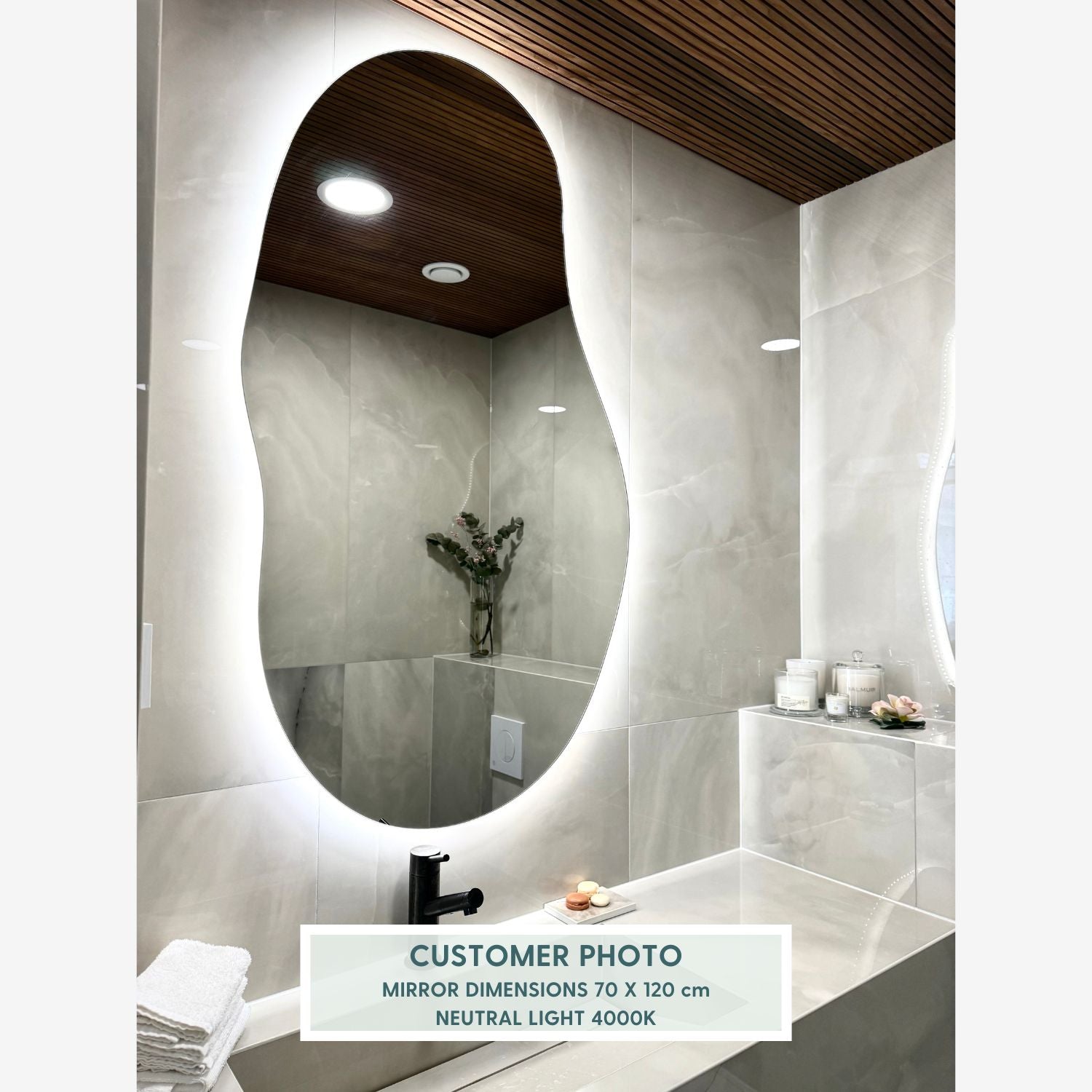 Sand - Asymmetrical Bathroom Mirror With Lights (70x120 cm)
