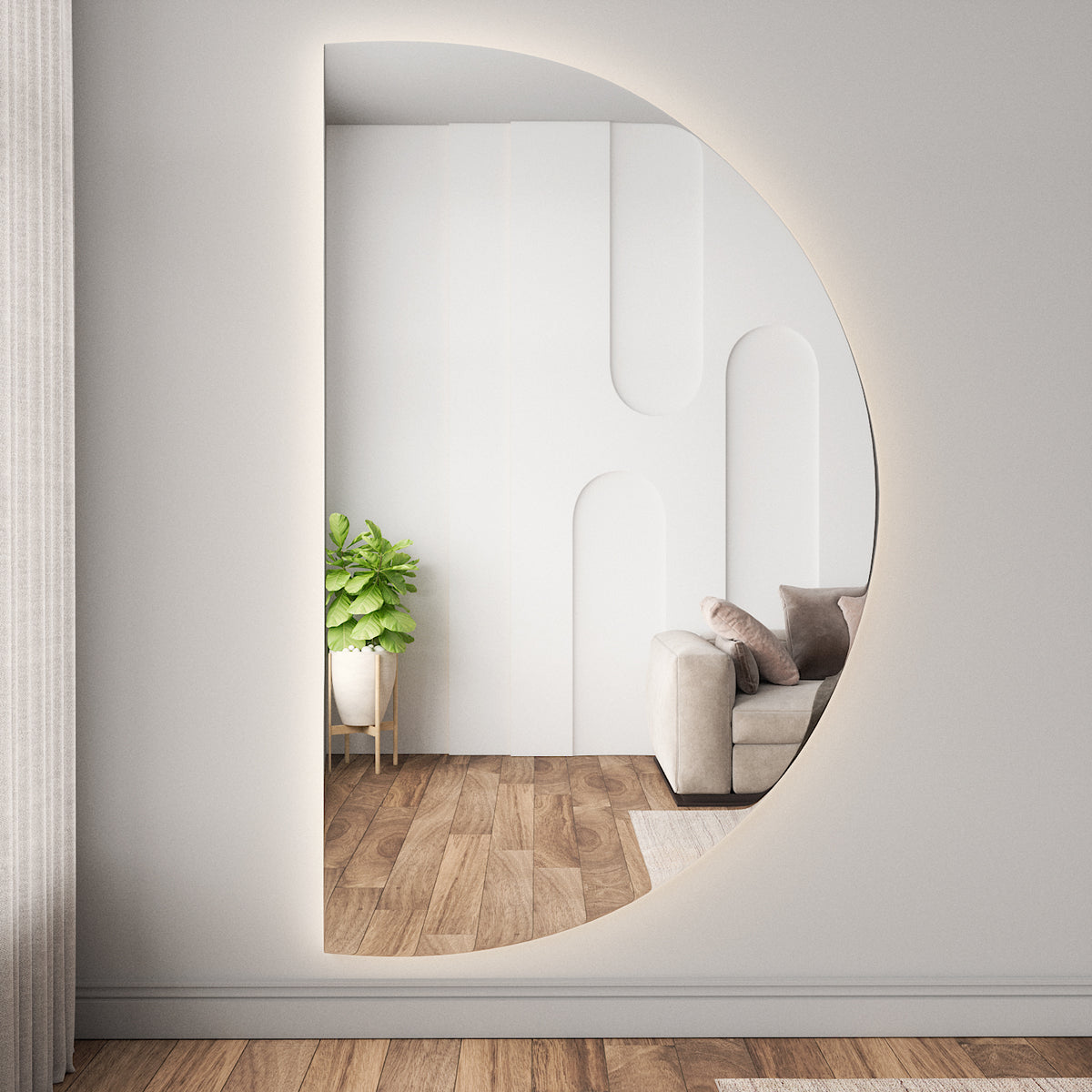 Halbmond-Spiegel mit LED-Leuchten (120x200cm)