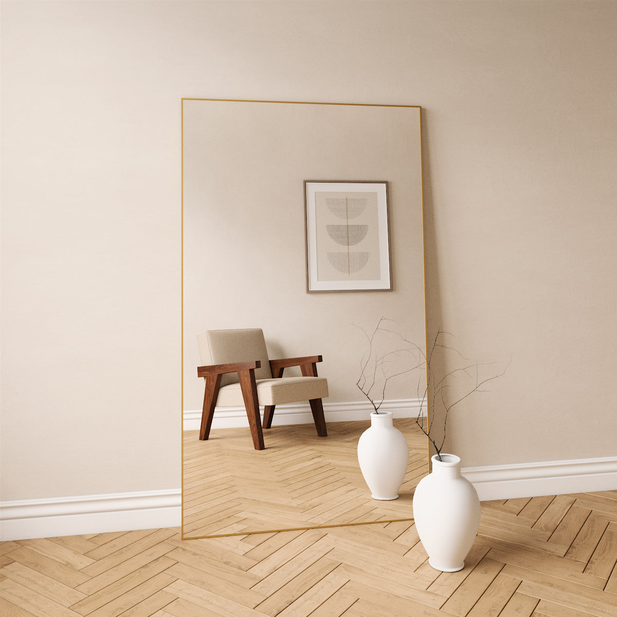 Aitta - Slimline Full Lenght Mirror With Gold Frame (100x170cm)