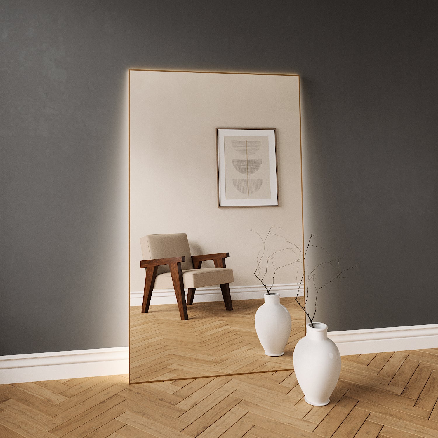 Fullängd Slimline LED-spegel med kopparram (100x170 cm)