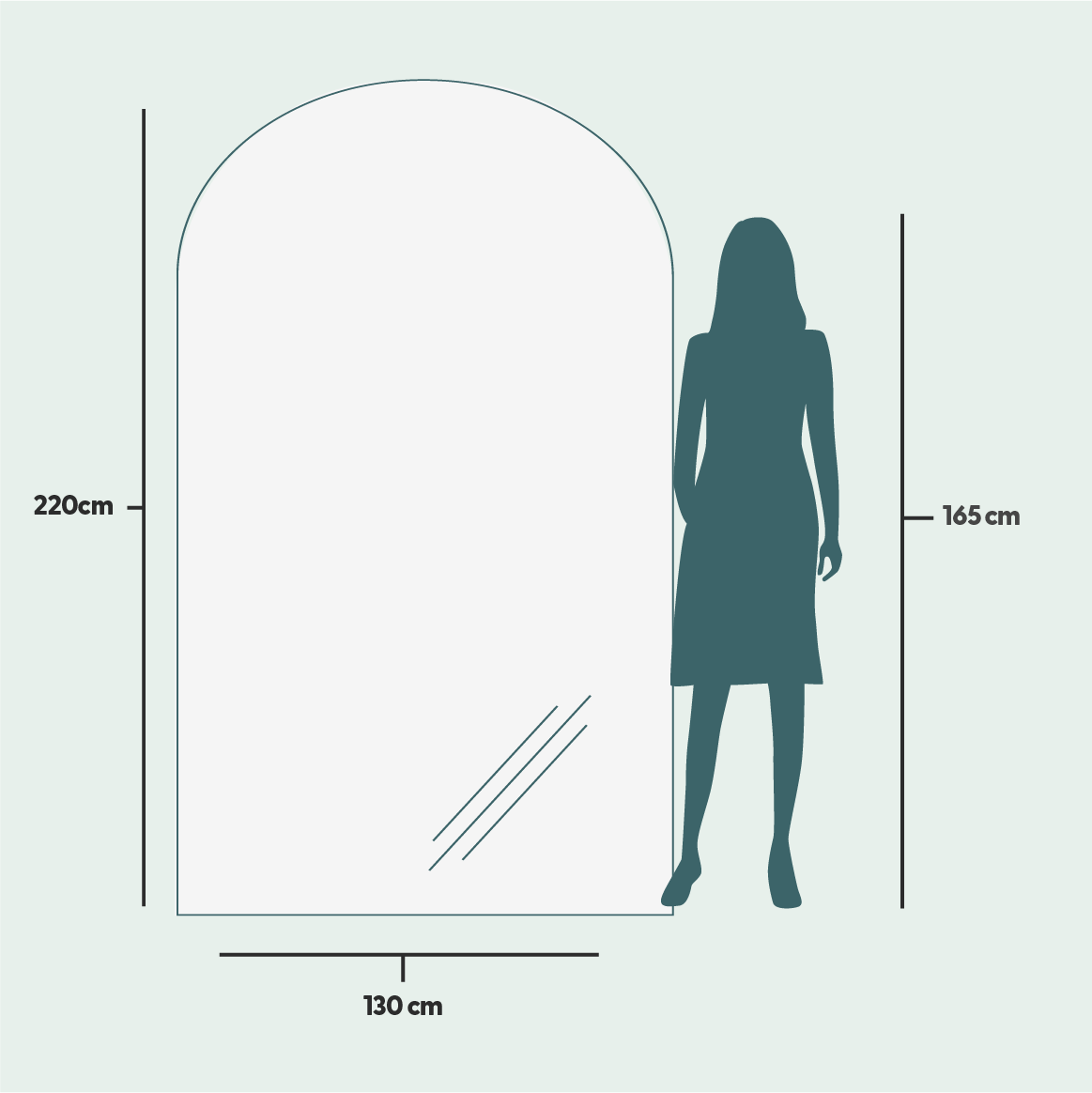 Kaari-jättipeili LED-valoilla (130x220 cm)