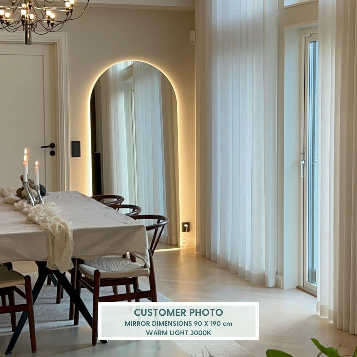 Kaari-peili LED-valoilla (90x190cm)