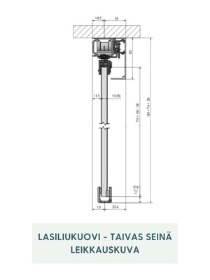 Valo Taivas – kehyksetön lasiliukuovi kattokiinnityksellä