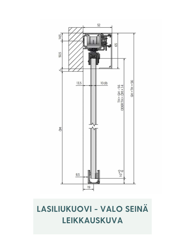 Valo Seinä – kehyksetön lasiliukuovi seinäkiinnityksellä