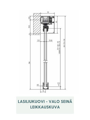 Valo Seinä – kehyksetön lasiliukuovi seinäkiinnityksellä
