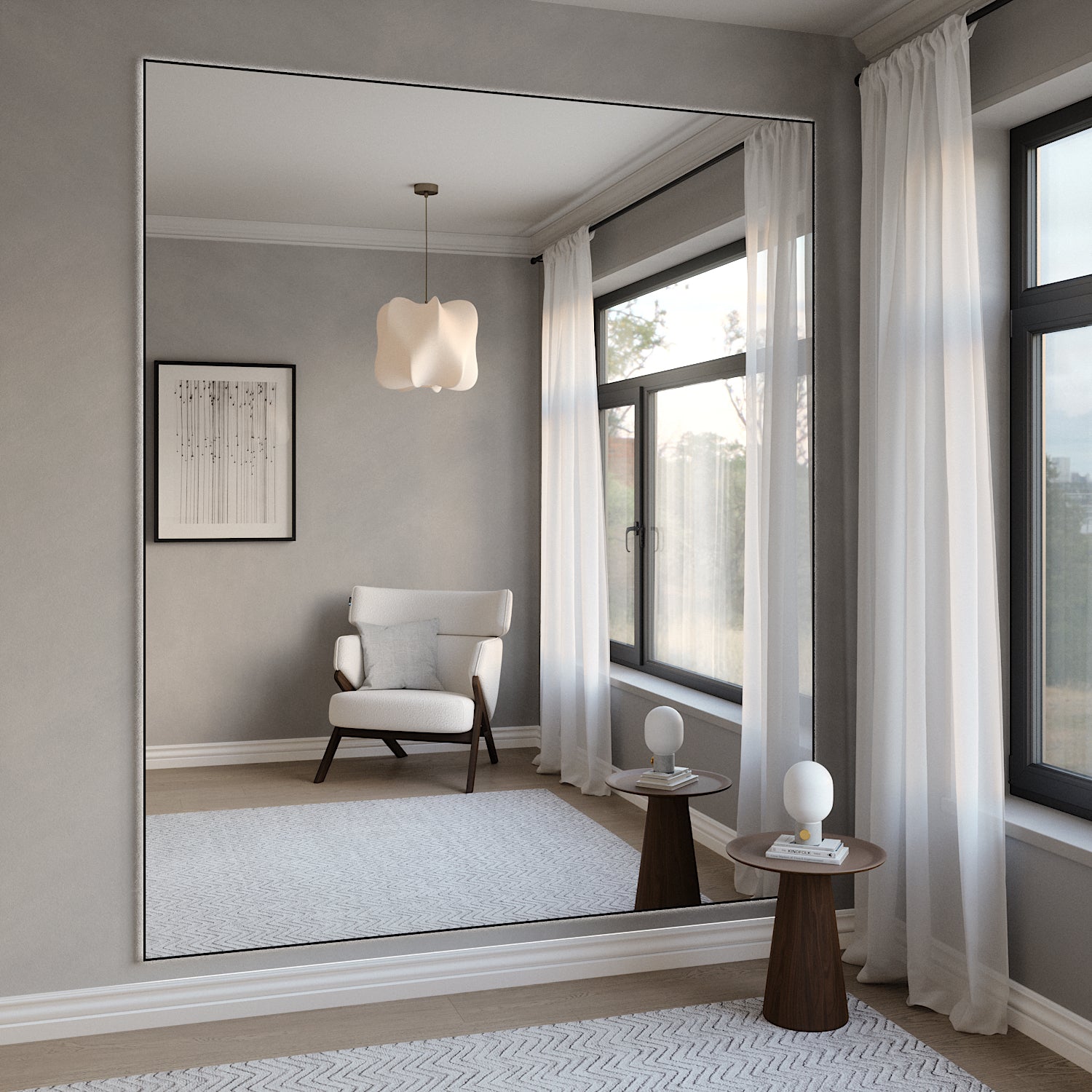 Aitta-jättipeili LED-valoilla ja mustalla kehyksellä (200x215 cm)