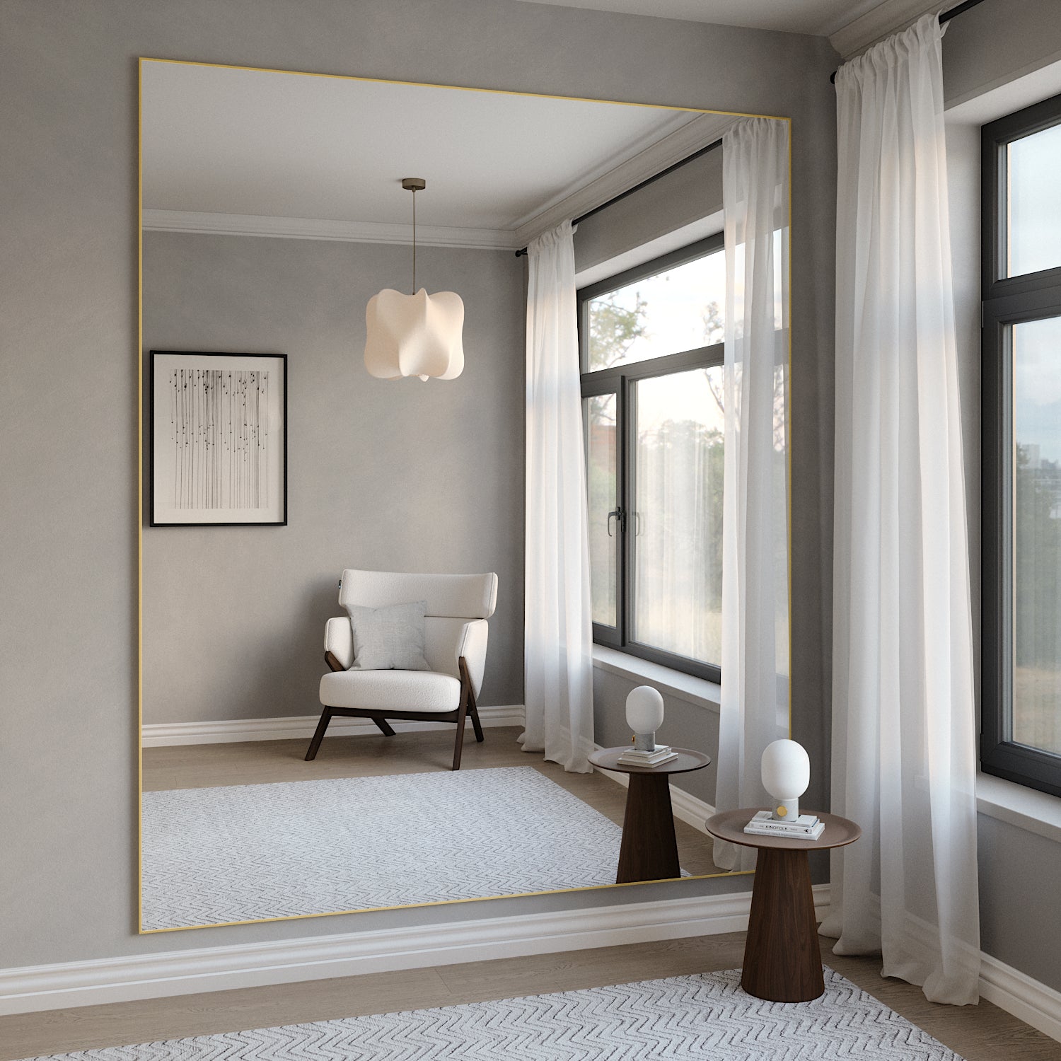 Slimline-jättespegel med guld ram (200x215 cm) 