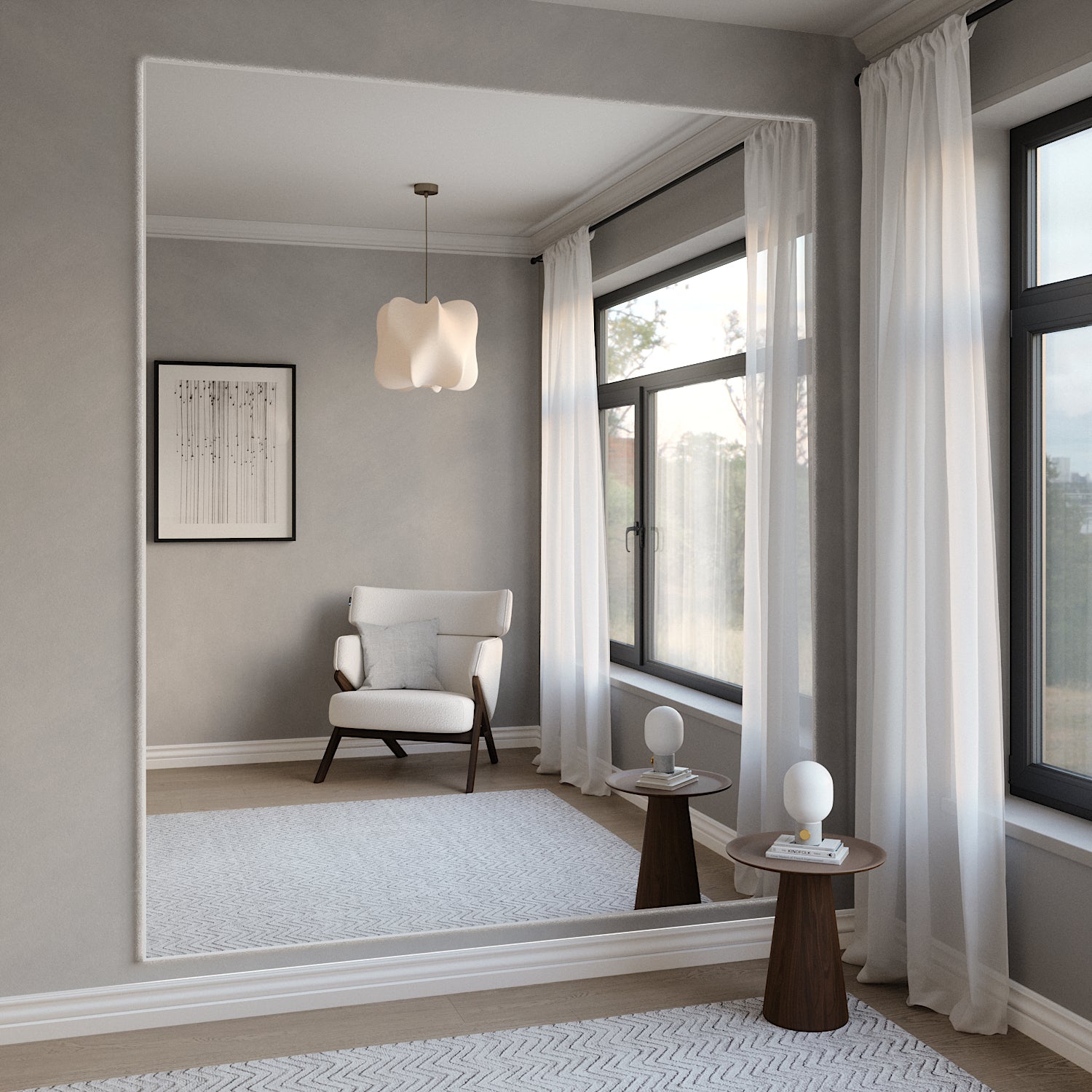 Slimline Ganzkörperspiegel mit LED-Beleuchtung und weißem Rahmen (200x215 cm)