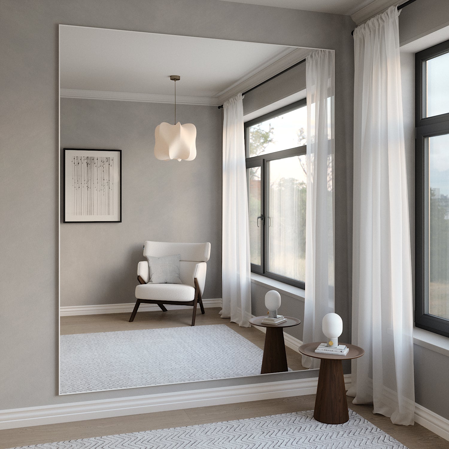 Slimline-jättespegel med vit ram (200x215 cm) 