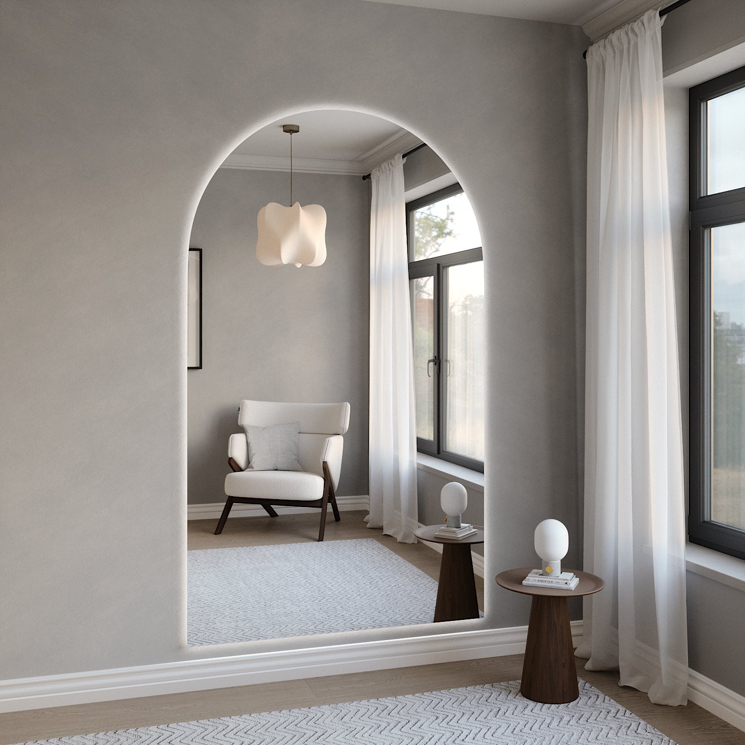 Kaari-jättipeili LED-valoilla (130x220 cm)