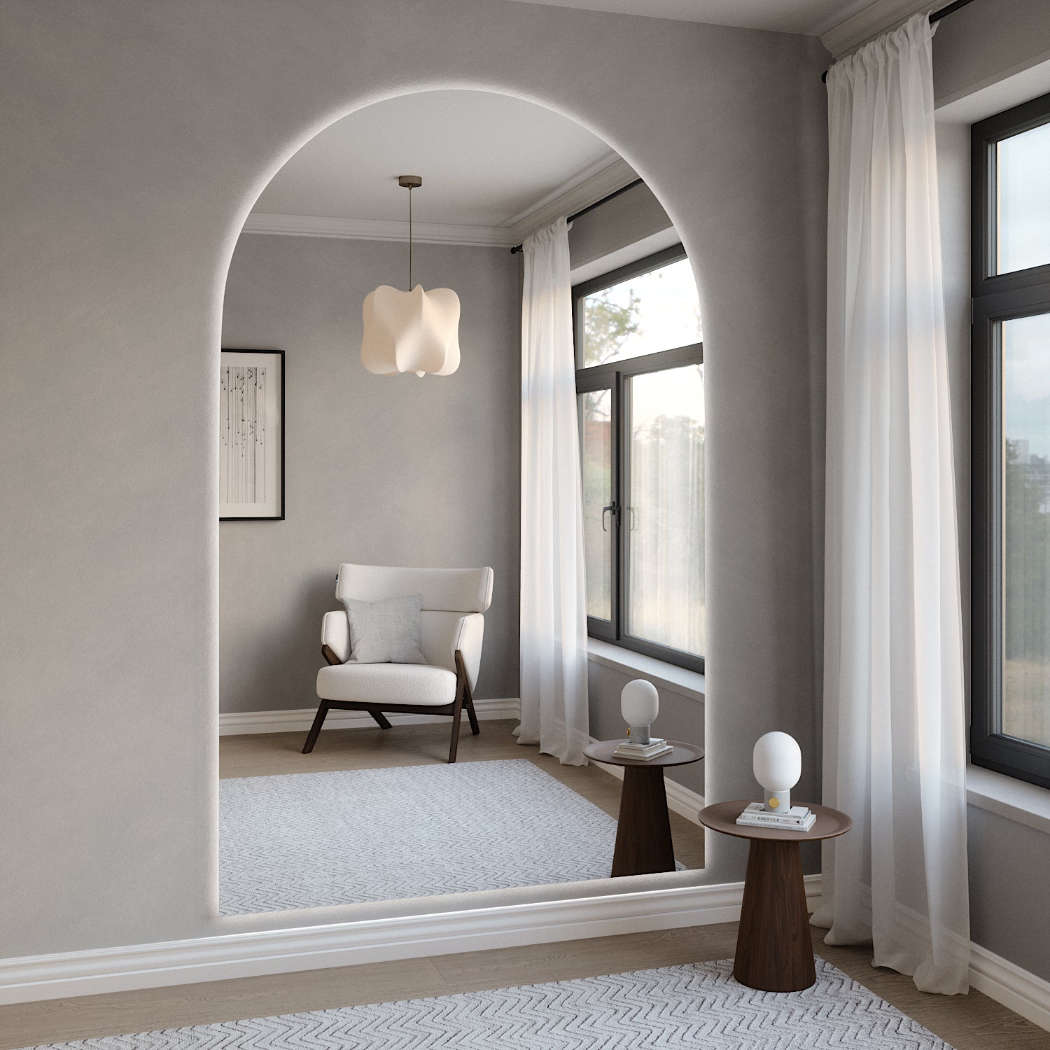 Kaari-jättipeili LED-valoilla (150x215 cm)