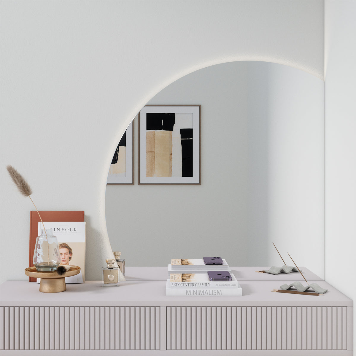 Semi-circle Bathroom Mirror With Lights (90x90cm)