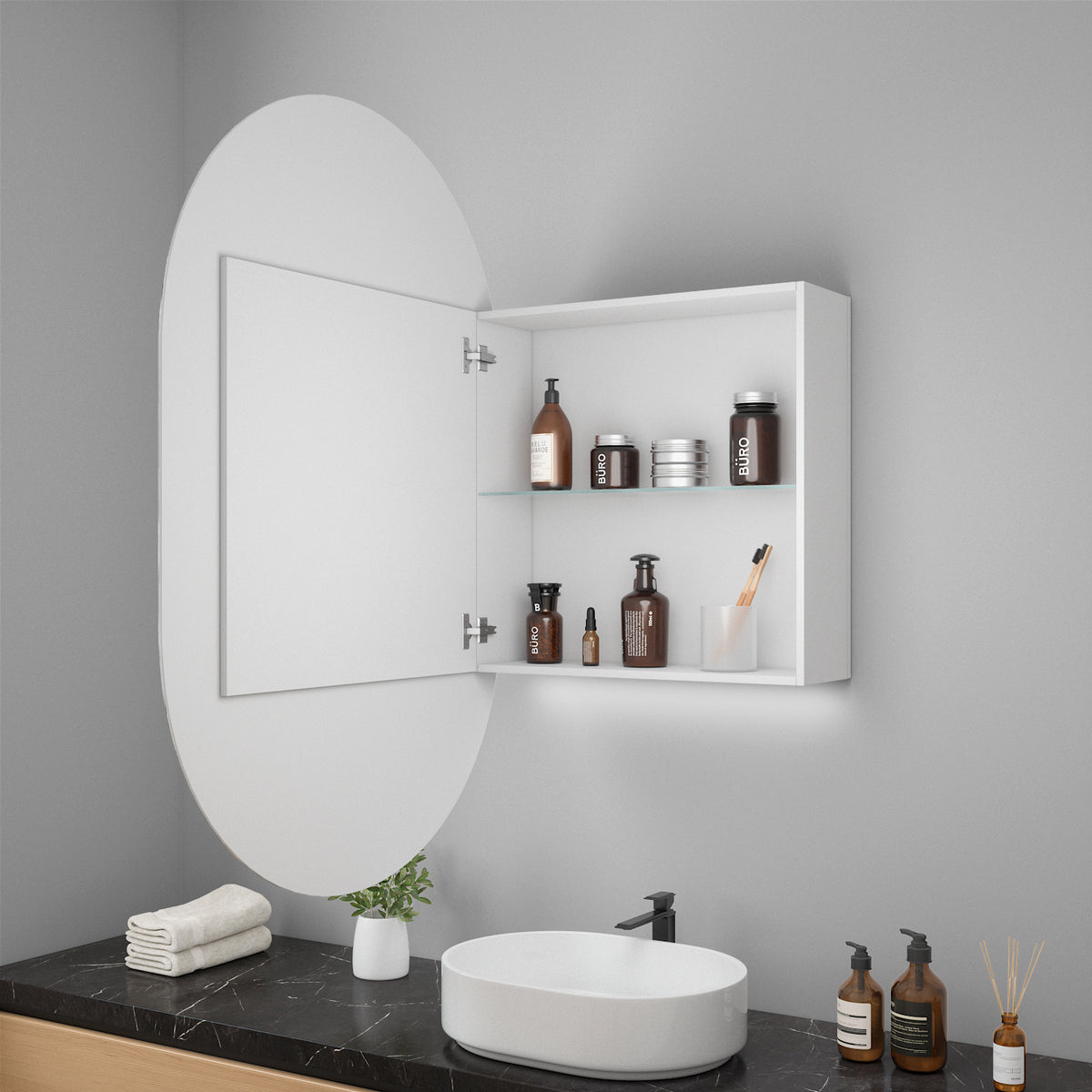 Spegelskåp med Rundad Spegel (60 cm)