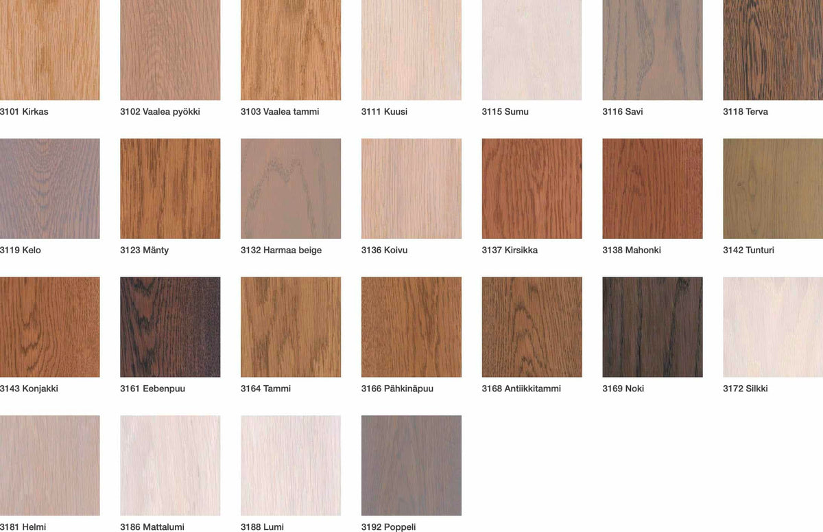 Valittavissa olevat Osmo-color sävyt