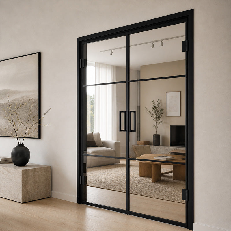Frame Luoto double glass doors with black grid frame