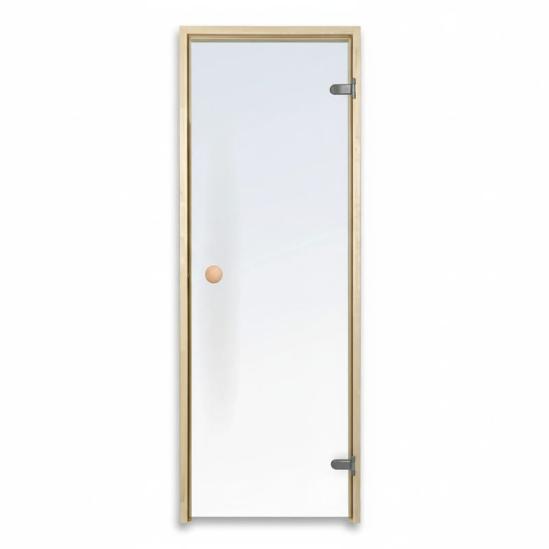 Havu – saunan lasiovi puukarmeilla