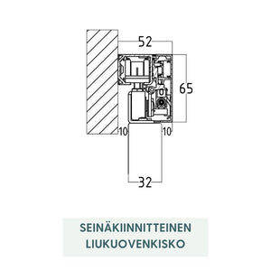 Valo Seinä – kehyksetön lasiliukuovi seinäkiinnityksellä