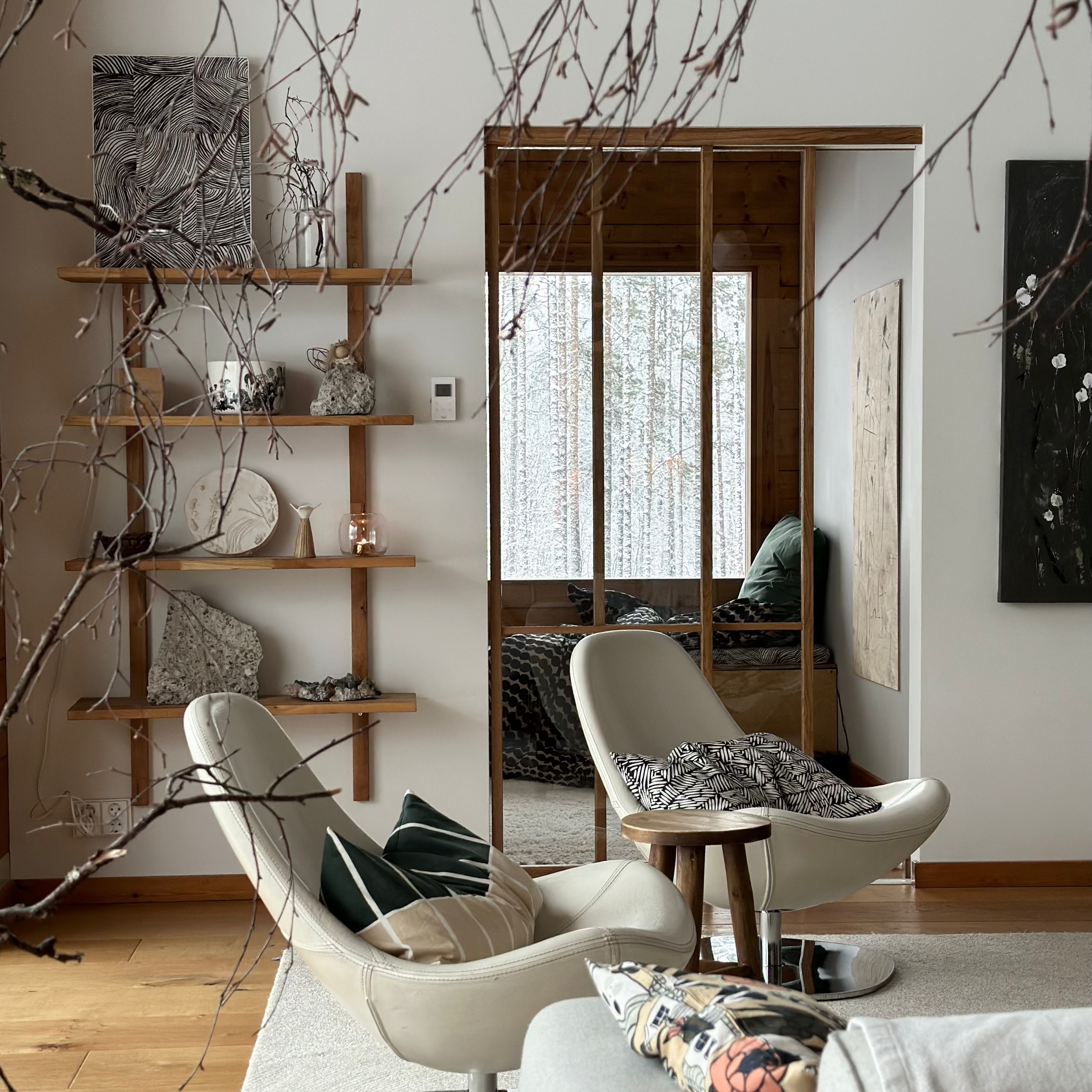 Oak Collection lasiseinä liukuovilla